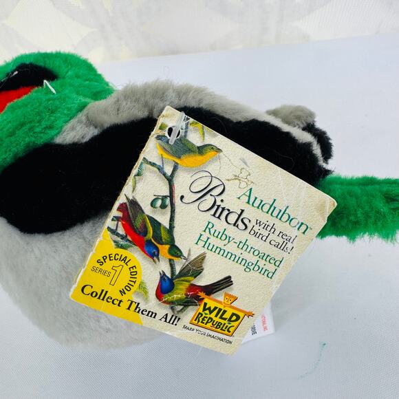 Wild Republic Audubon Birds Ruby-Throated  8" Hummingbird With Sound w/Tags - Picture 5 of 6